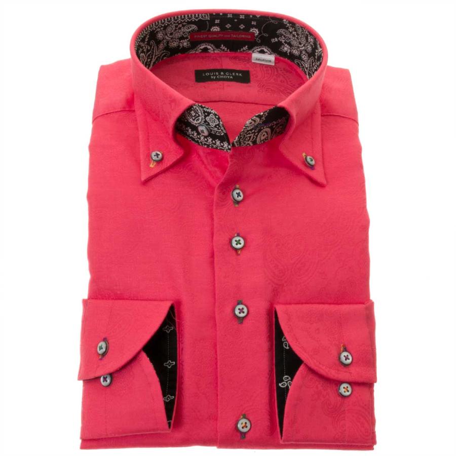 41 割引世界的に 国産長袖ドレスシャツ コンフォート ボタンダウン 着丈短め 胸ポケット無 カーマインピンク ジャガード織バンダナ柄 Sale Rld ワイシャツ メンズファッション ファッション Solcaloja Med Ec