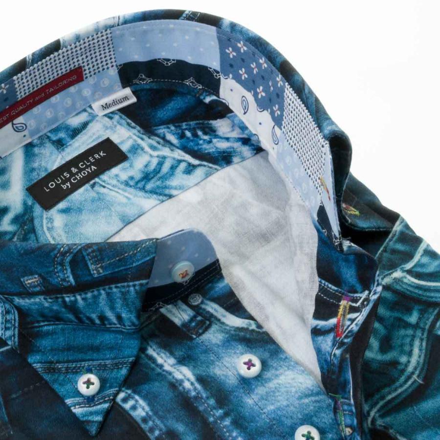 国産長袖綿100 ドレスシャツ コンフォート 胸ポケット無 着丈短め ボタンダウン プリント柄 デニム ジーンズ ジーパン ユニーク ワイシャツ 専門店 Style Works 通販 Paypayモール