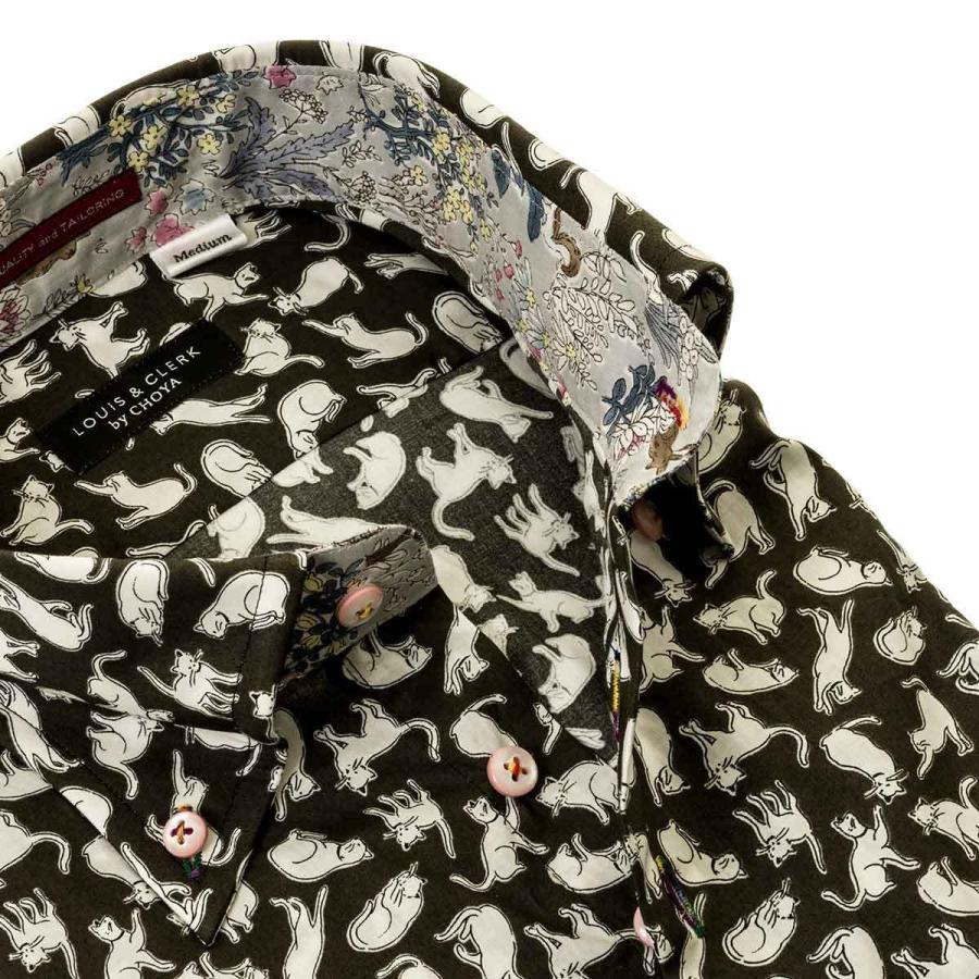 国産長袖ドレスシャツ　綿１００％　コンフォート　ボタンダウンカラー　　ポプリン　プリント　猫　キャット  ( sale_rld ) YA11 PRT｜styleworks｜02
