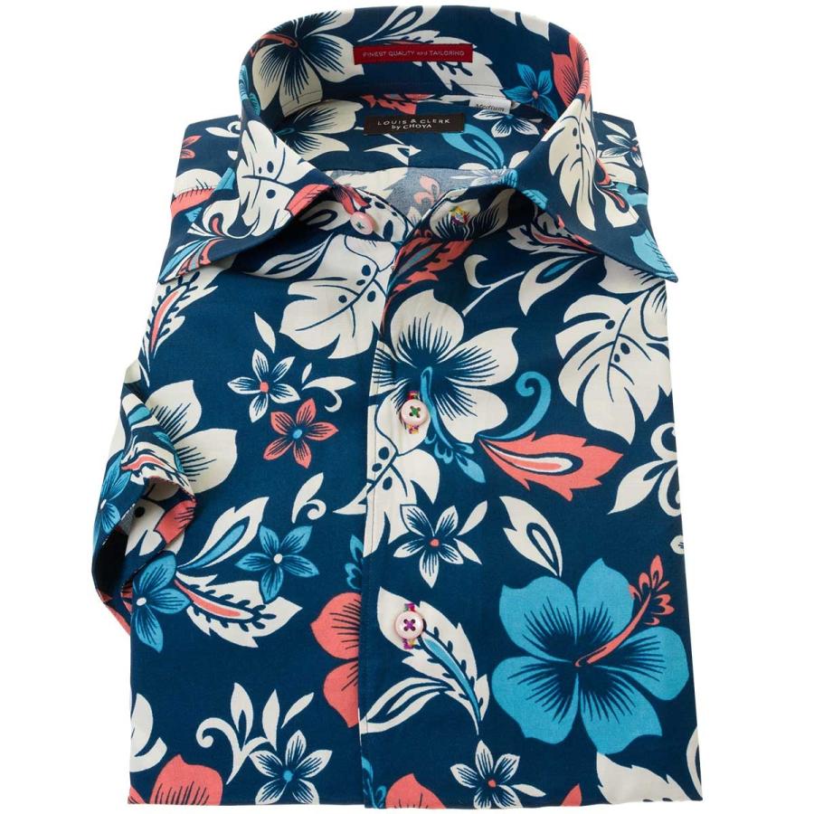 新版 シャツ メンズドレスシャツ 半袖ドレス アロハシャツ ワンピースワイド 胸ポケット無 レーヨン１００ ハイビスカス トロピカルデザインプリント 濃紺 今月限定 特別大特価 Technet 21 Org