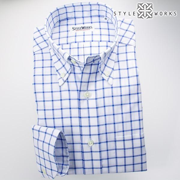 ワイシャツ| 長袖ワイシャツ ボタンダウン 青グラフチェック・シャンブレーオックス アメリカントラッド ( sale_rwd )｜styleworks