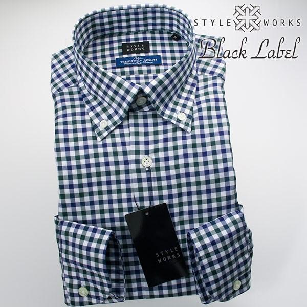 ワイシャツ| 長袖ワイシャツ ボタンダウン 製品洗い加工 シェパードチェック モスグリーン・濃紺 ( sale_rwd )｜styleworks