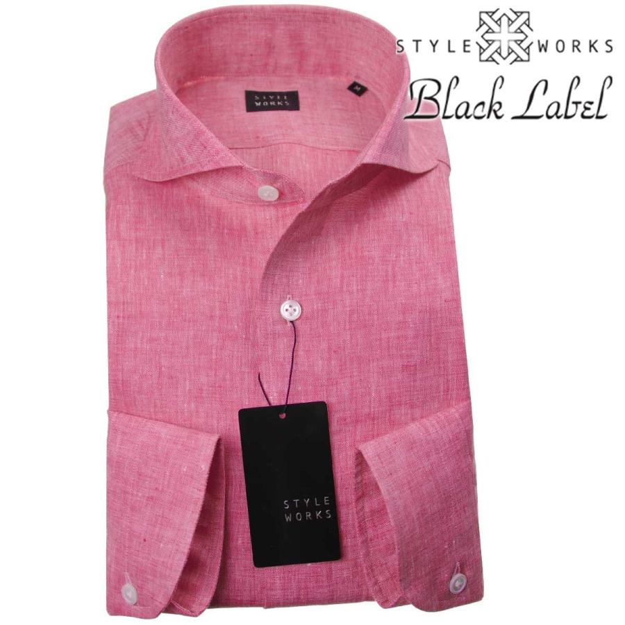 シャツ メンズドレスシャツ 長袖 カッタウェイワイド スリム 無地 マゼンタピンクシャンブレー 麻 リネン１００ ワイシャツ 専門店 Style Works 通販 Paypayモール