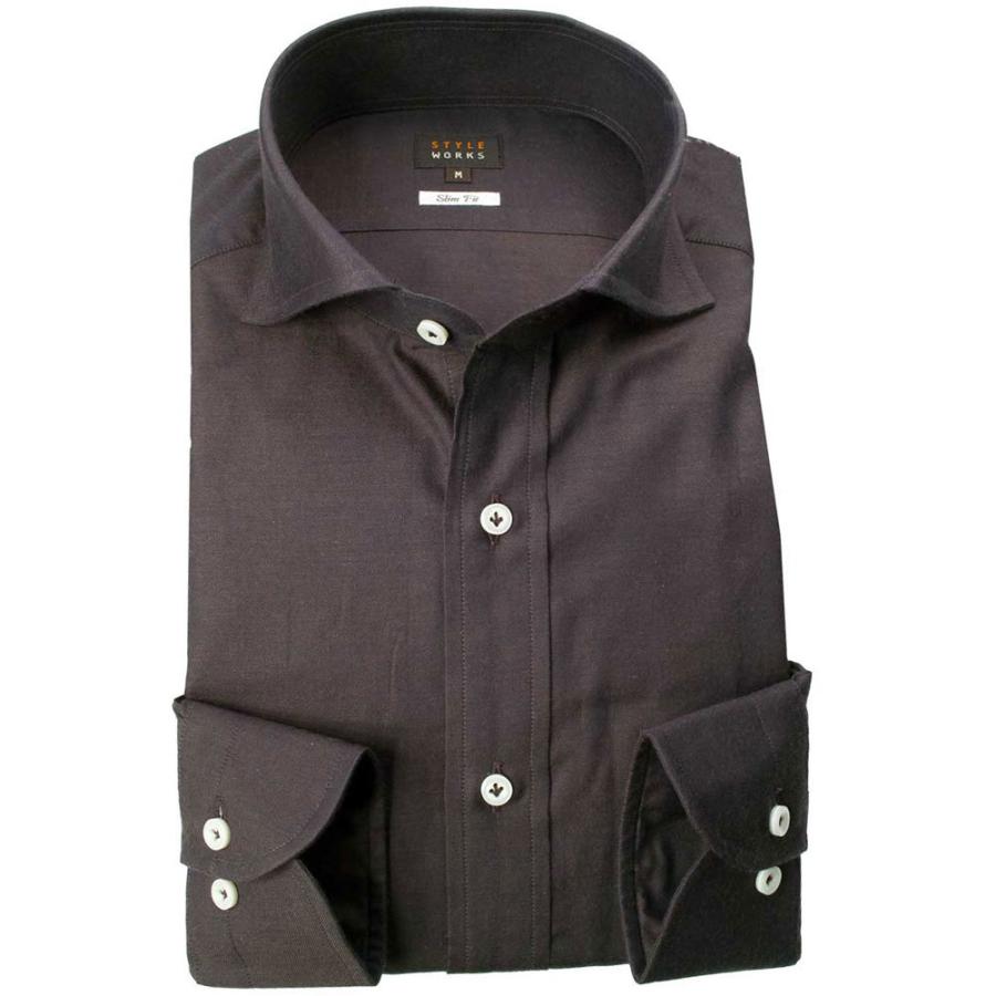 STYLE WORKS 国産長袖綿100％起毛ツイルドレスシャツ スリムフィット  