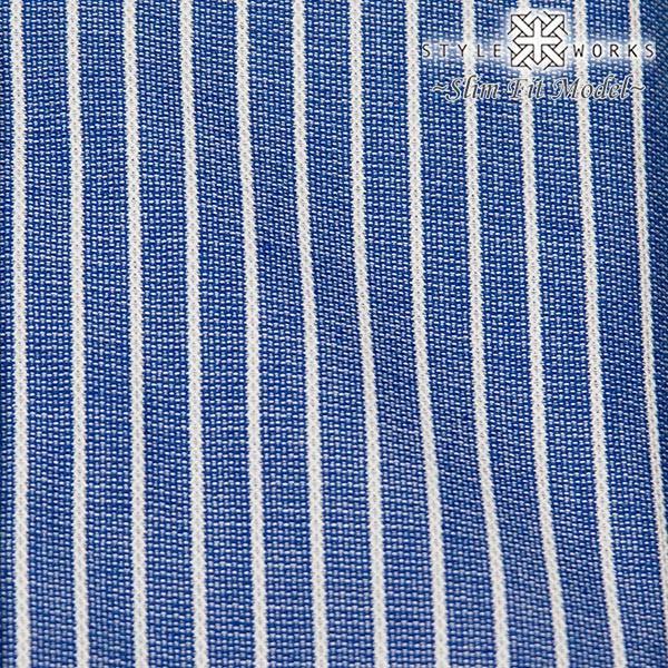 ワイシャツ 長袖 ドレスシャツ 綿100 スリムフィット ボタンダウン 絡み織ストライプ 青 プレゼント Outlets ワイシャツ 専門店 Style Works 通販 Paypayモール