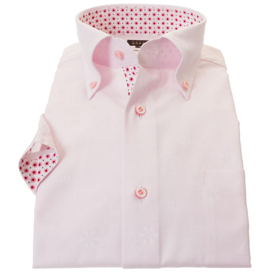 メーカー包装済 ワイシャツ 半袖ワイシャツ スリム ボタンダウン ピンク ジャガード織 海モチーフドット柄 イカリ ウキワ ゴーグル 限定価格セール Www Technet 21 Org