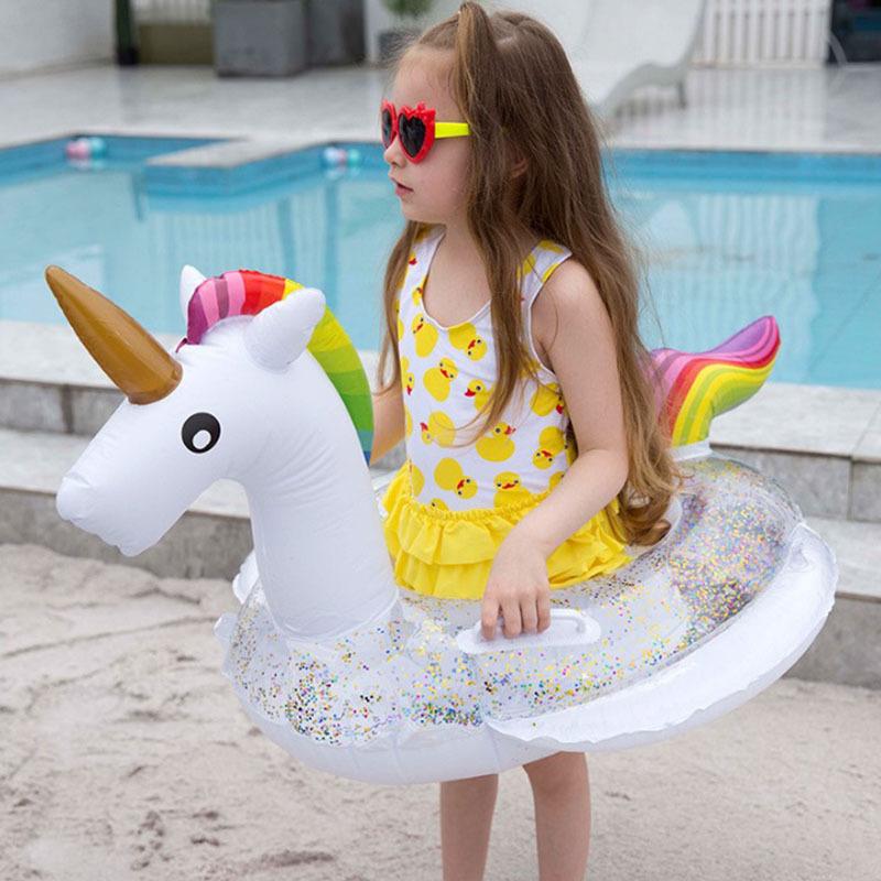 大人気のユニコーン浮き輪 キラキラ入り！ 子ども用 浮き輪 足入れ ユニコーン ラメ フロート 子供用浮き輪