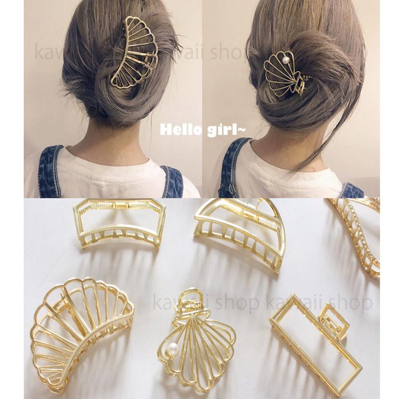 ヘアクリップ シェル 貝殻 バレッタ ゴールド バンズクリップ 髪どめ