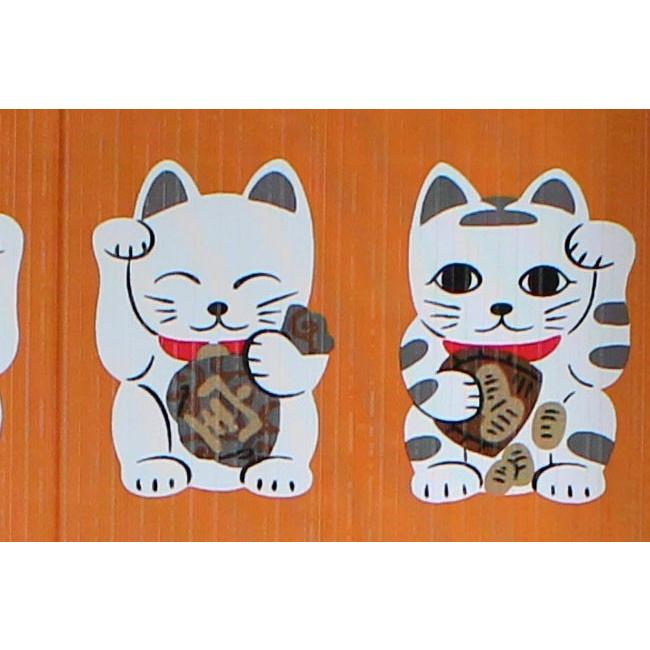 日本製 和風のれん(暖簾) 開運 縁起 レースプリントのれん 七福ねこ