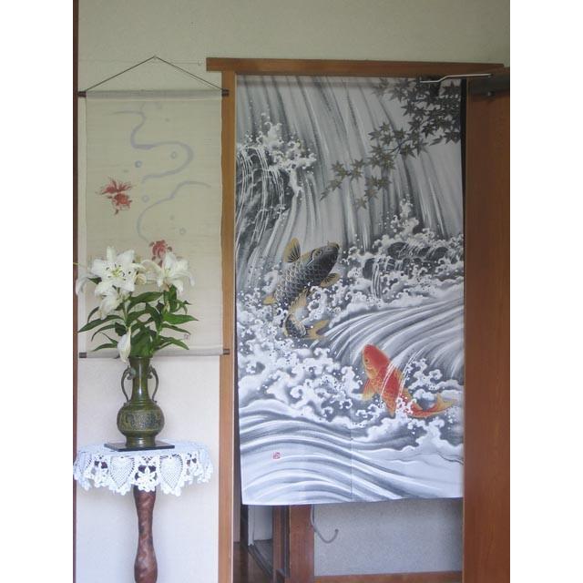 浮世絵暖簾 鯉の滝登り 幅85cm×高さ150cm 日本製 ゆうパケット対象
