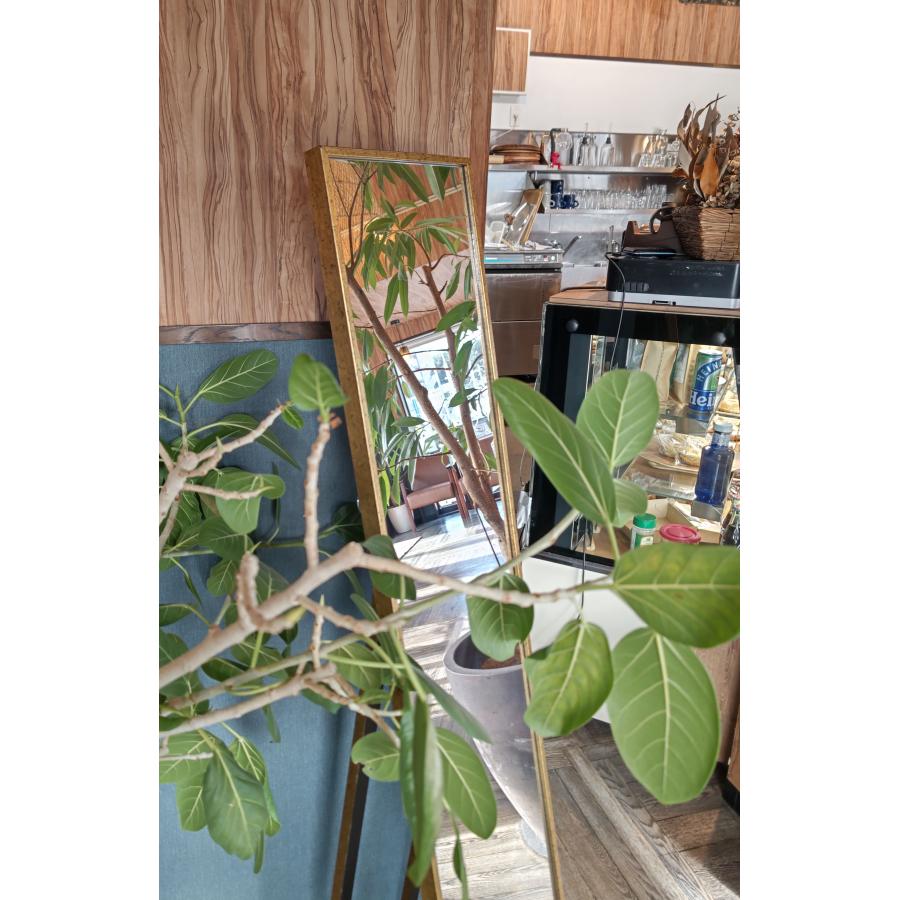 スタンドミラー 全身姿見 枠はレトロな柄 ゴールド 壁掛けもできます