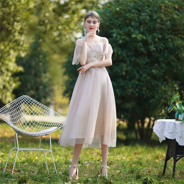 ドレス レディース パーティードレス シフォン 袖あり ミモレ丈