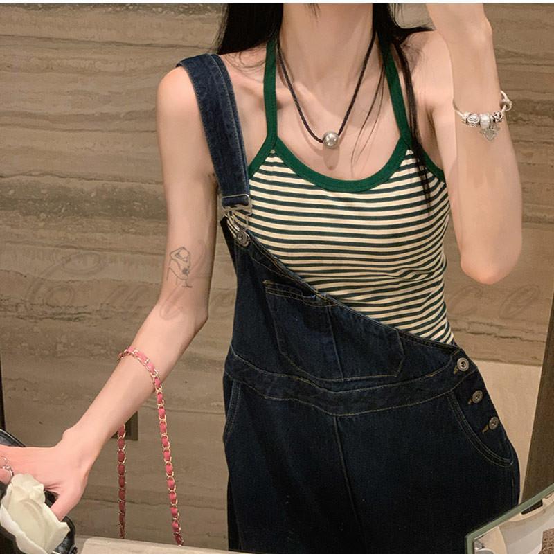 デニムサロペット レディース オーバーオール 斜め掛け オールインワン