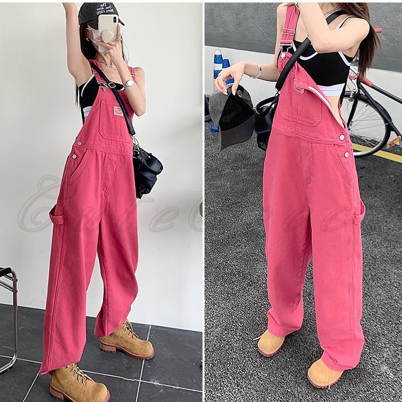 デニムサロペット レディース オールインワン オーバーオール ピンク