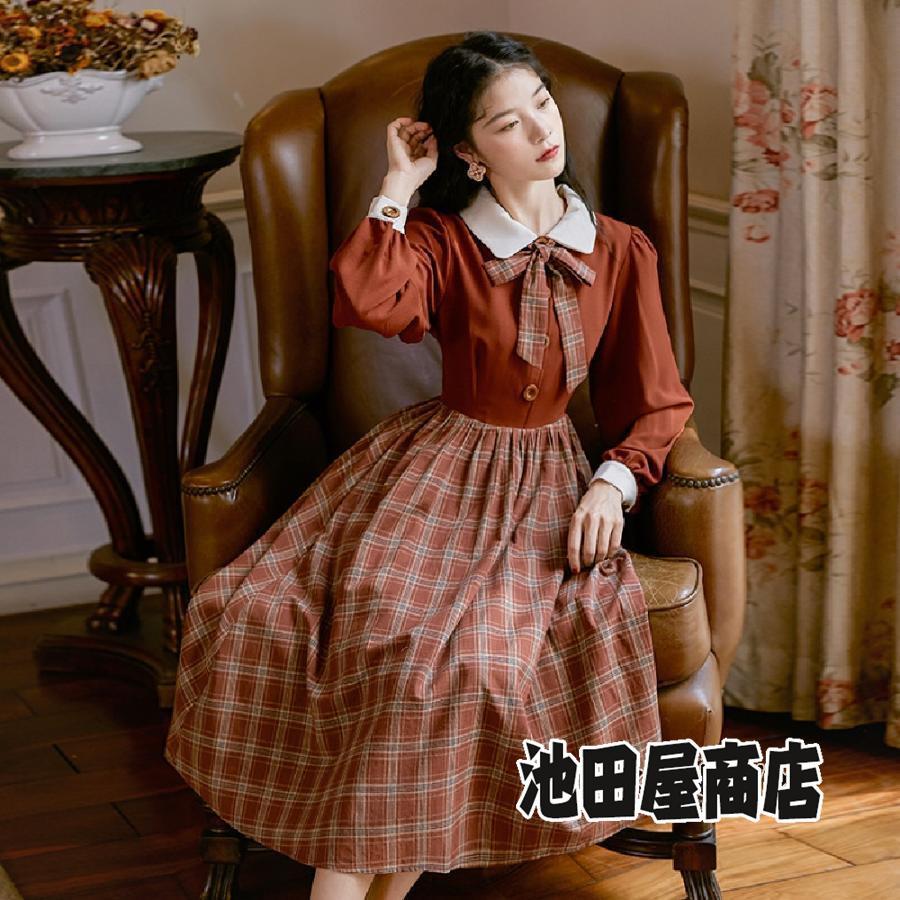 英国のお嬢様のように着ているクラシック一品。ワンピースマキシワンピースロングワンピースロングドレストレロマキシ長袖チェック 英国のお嬢様のように着ているクラシック一品。ワンピース マキシ