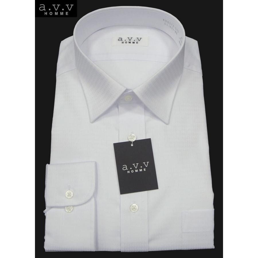 長袖メンズドレスシャツ セミワイドカラー 白ホワイト a.v.v HOMME ダイヤ柄ドビー織り 形態安定｜su2-buono