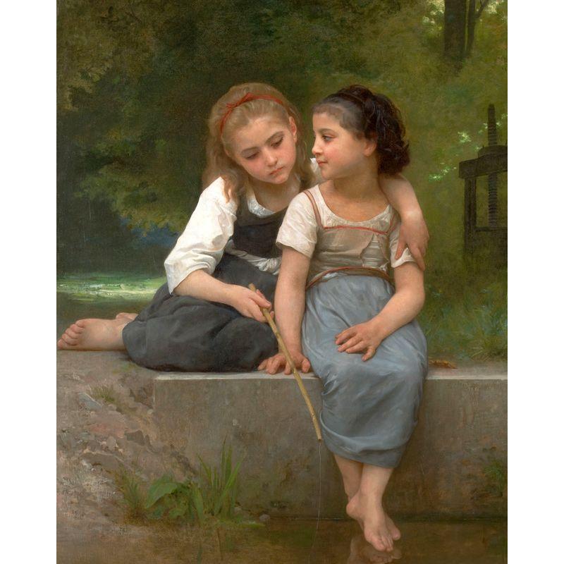 世界の名画 ブクロー 蛙釣り ジクレーキャンバス複製画 豪華額装品