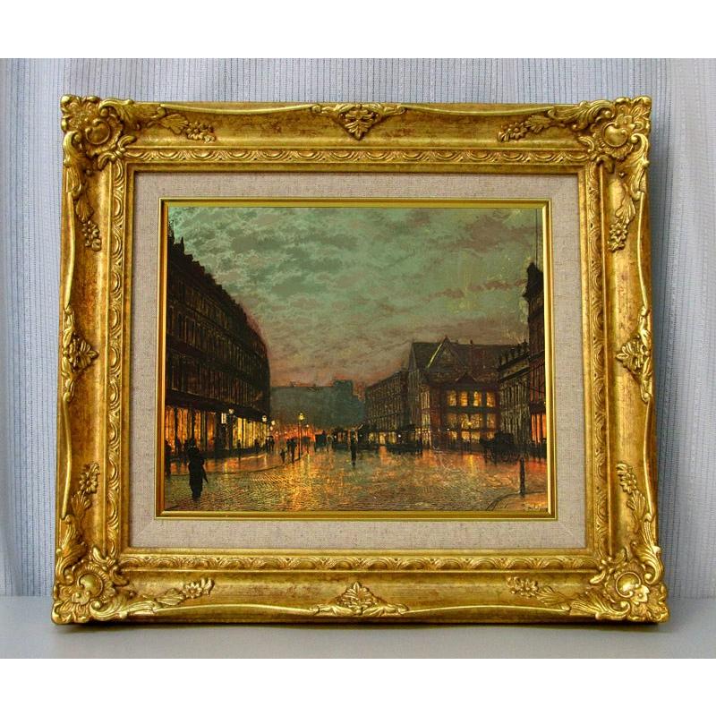 世界の名画　グリムシャウ　Boar Lane, Leeds, by lamplight　 ジクレーキャンバス複製画　豪華額装品 | 