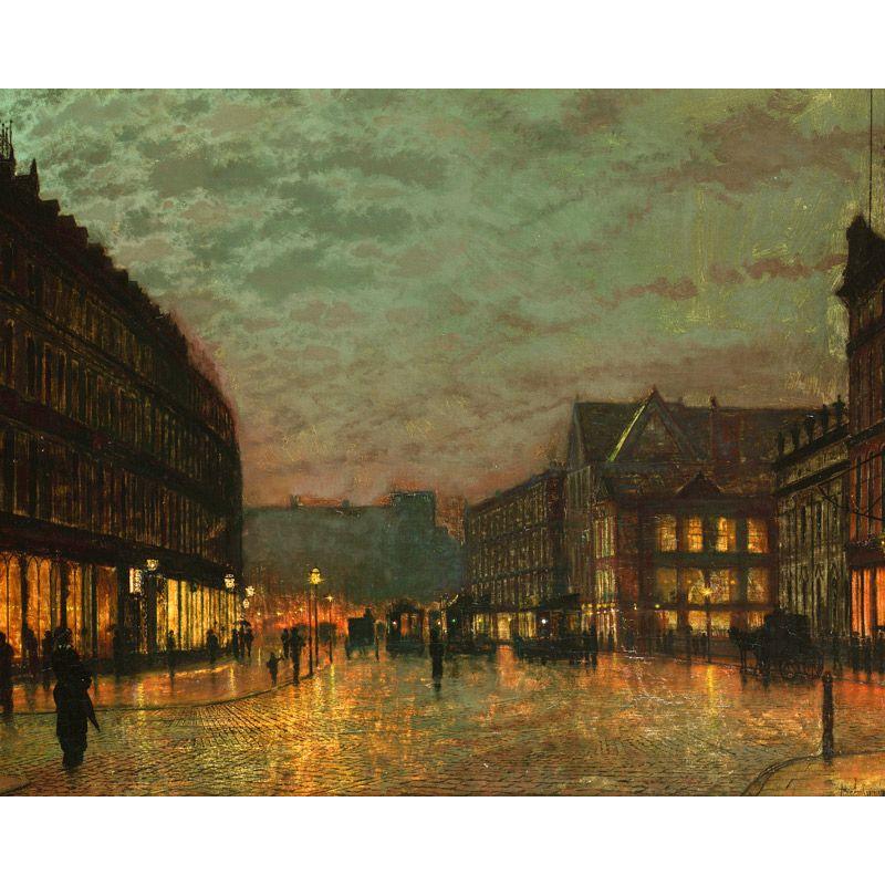 世界の名画　グリムシャウ　Boar Lane, Leeds, by lamplight　 ジクレーキャンバス複製画　豪華額装品 |  | 01