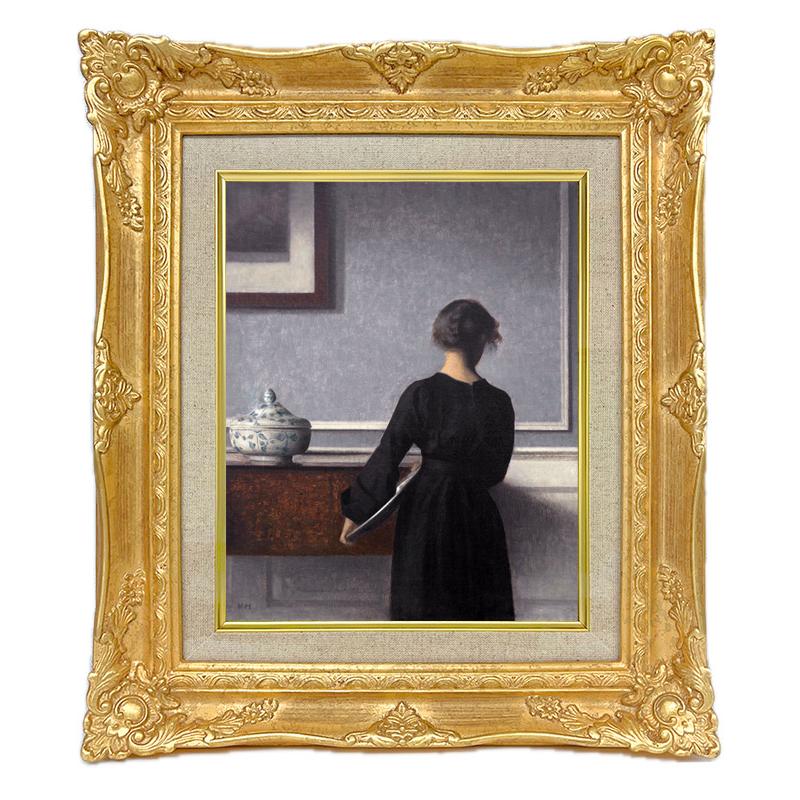 世界の名画　ハマスホイ 背を向けた若い女性のいる室内  ジクレーキャンバス複製画 豪華額装品 | 
