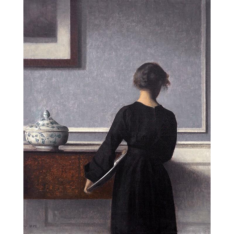世界の名画　ハマスホイ 背を向けた若い女性のいる室内  ジクレーキャンバス複製画 豪華額装品 |  | 01