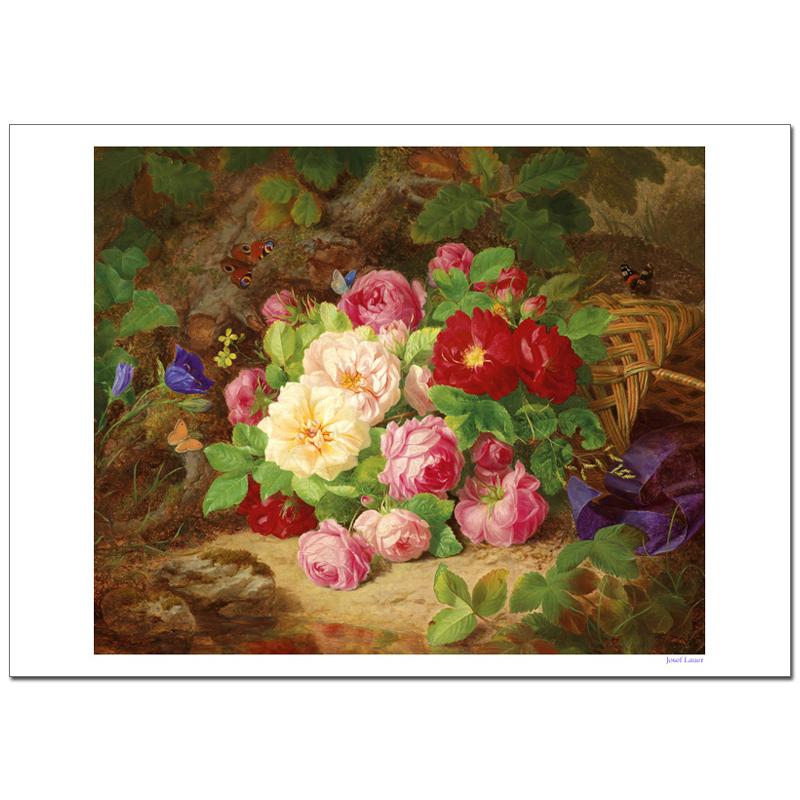 ジョセフローワーJosefLauer 蝶とバラ(森にバラの花束) B4〜A2サイズ ジクレーポスター　 | 