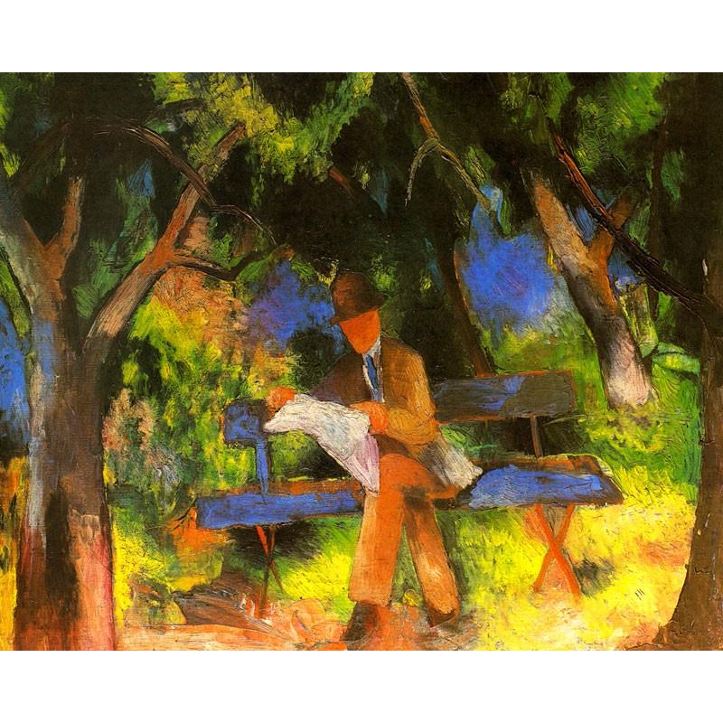 世界の名画　 マッケ　公園で新聞を読む男 ジクレーキャンバス複製画 豪華額装品 |  | 01