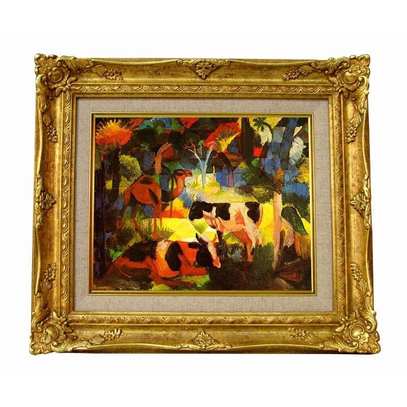 世界の名画　 マッケ　牛とラクダのいる風景 ジクレーキャンバス複製画 豪華額装品 | 