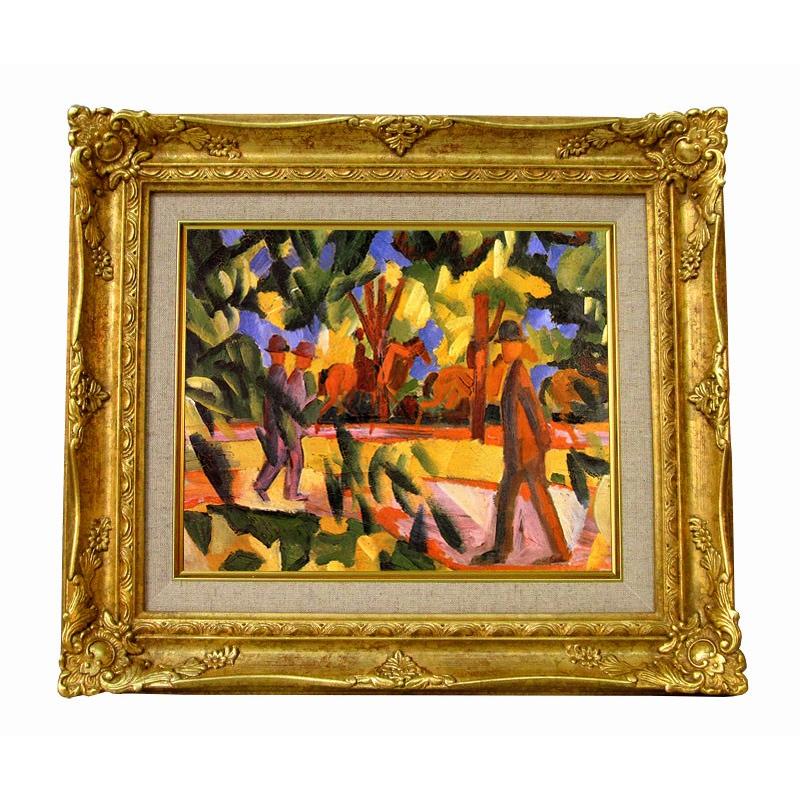 世界の名画　 マッケ　遊歩道で乗馬する人と散歩する人 ジクレーキャンバス複製画 豪華額装品 | 