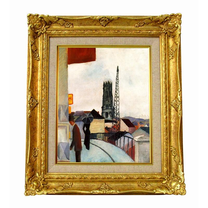 世界の名画　 マッケ　スイスのフリブールの大聖堂　ジクレーキャンバス複製画 豪華額装品 | 