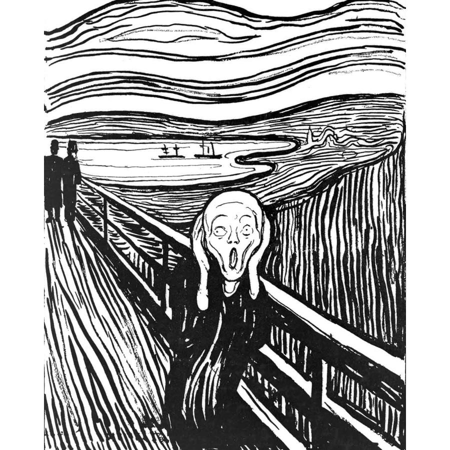 世界の名画 ムンク 叫び(白黒） ジクレーキャンバス複製画 額装品