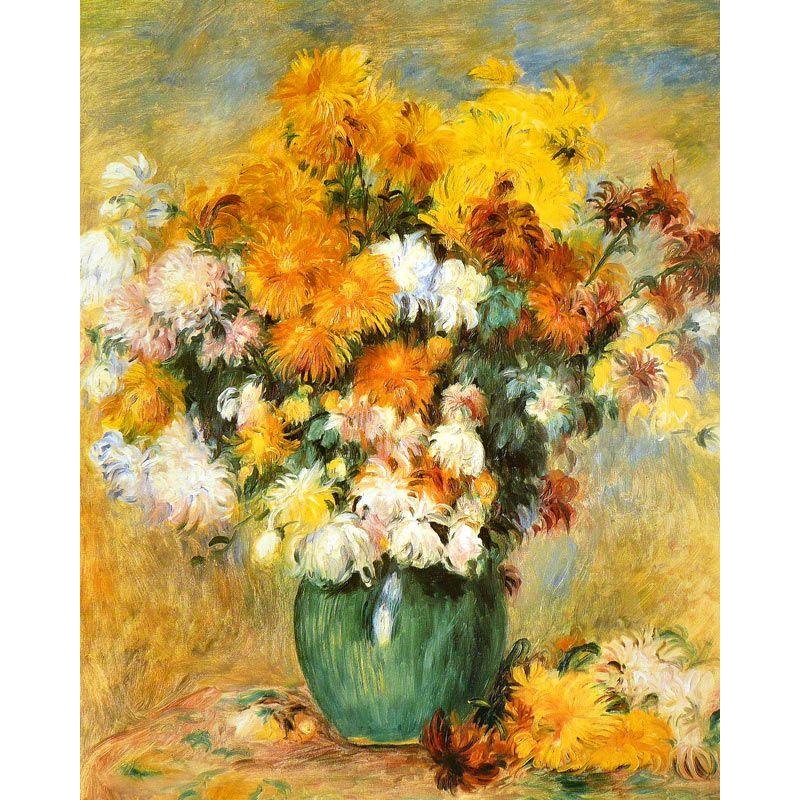 世界の名画 ルノワール 菊 ジクレーキャンバス複製画 豪華額装品