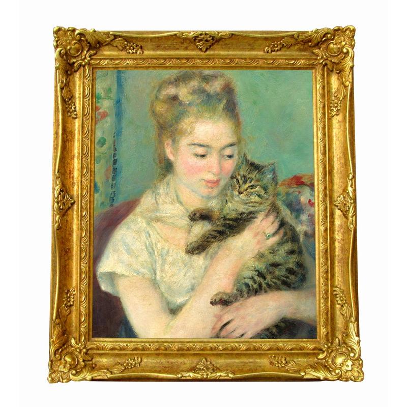世界の名画 ルノワール 猫と女性 ジクレーキャンバス複製画 豪華 世界の名画 ルノワール 猫と女性 ジクレーキャンバス複製画 豪華