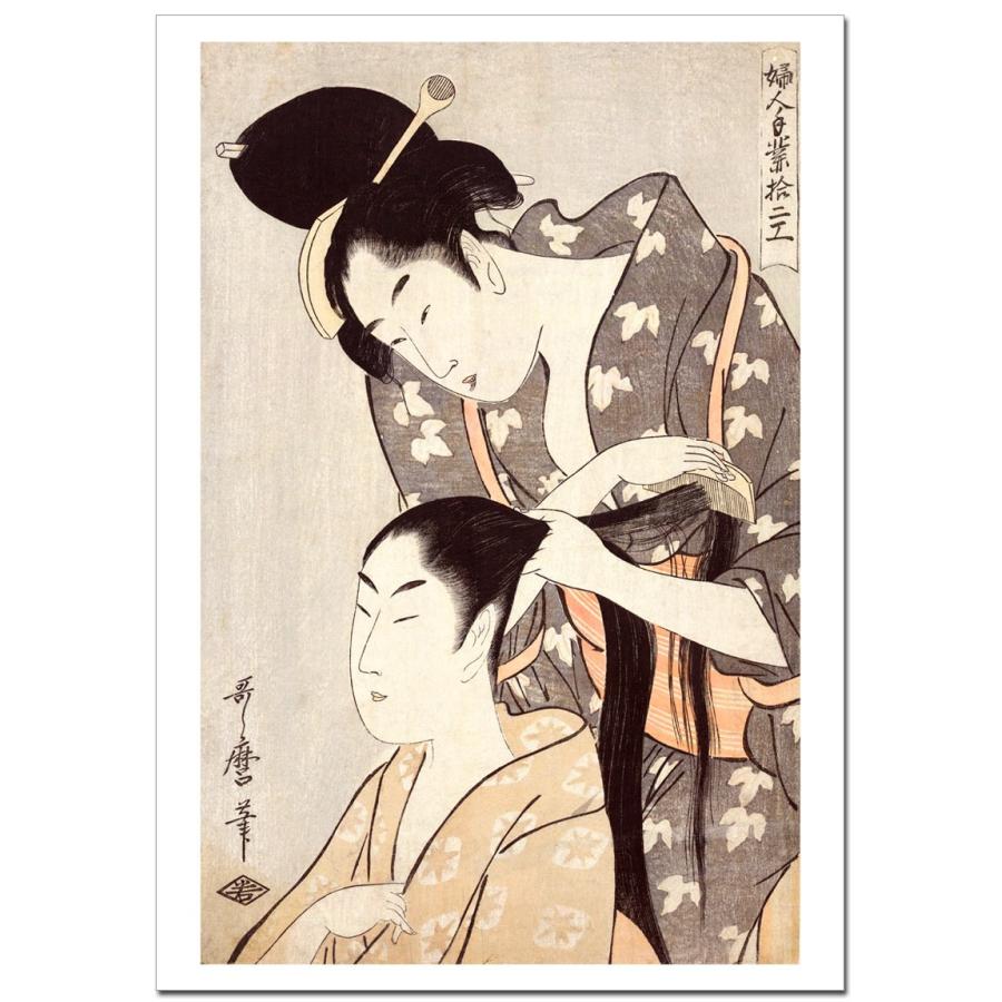 喜多川歌麿 婦人手業拾二工 髪結い ジークレーポスター B4 (364ミリ×257ミリ)　 | 