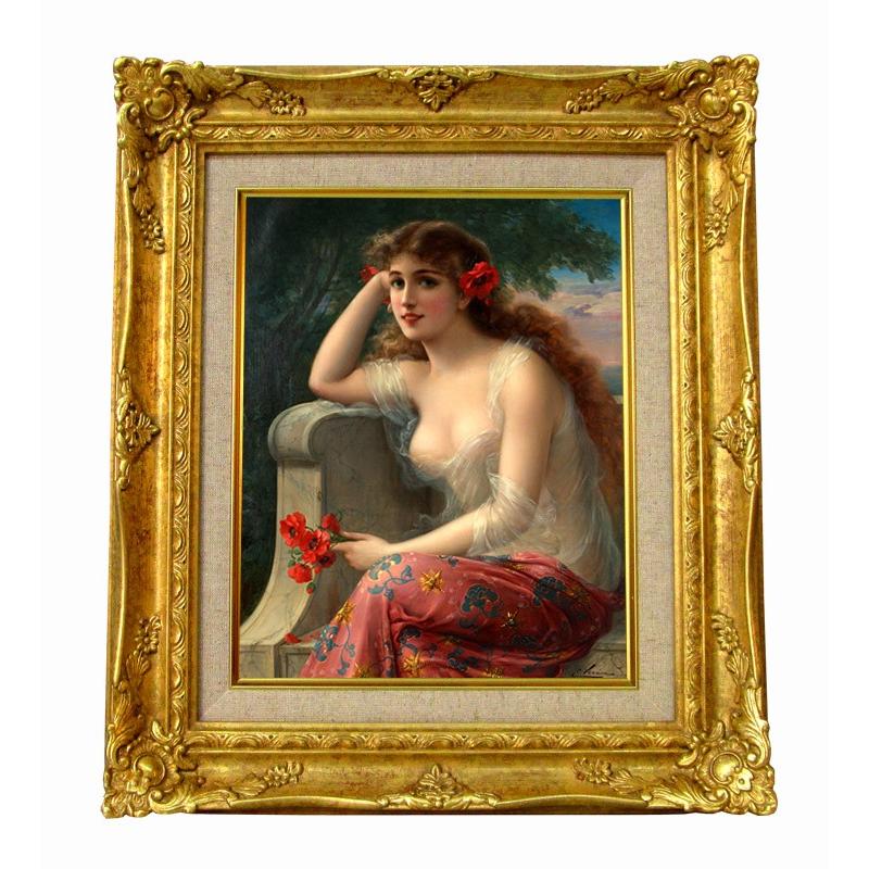 世界の名画　エミール・ヴァーノン　Girl with a Poppy ジクレーキャンバス複製画 豪華額装品 | グッチシマ