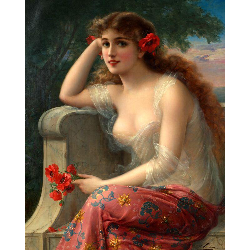 世界の名画　エミール・ヴァーノン　Girl with a Poppy ジクレーキャンバス複製画 豪華額装品 | グッチシマ | 01