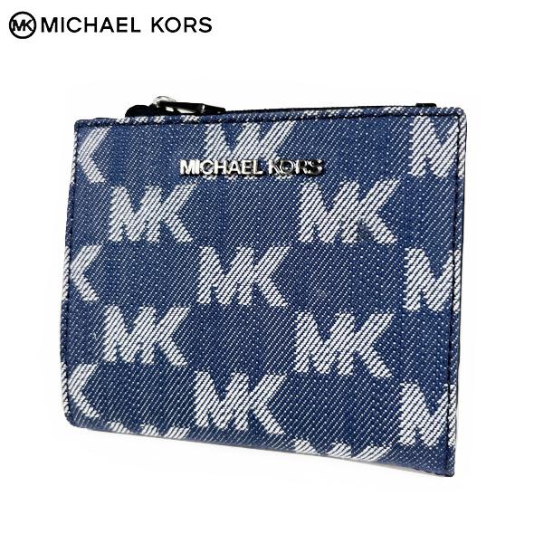 ✨️美品 マイケルコース MK柄 二つ折り財布 PVC レザー ブルー ロゴ 金具 MICHAEL KORS（マイケルコース） レディース 財布 二つ折り財布