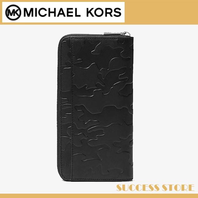 【推し】 マイケルコース 財布 長財布 メンズ MICHAEL KORS Odin Embossed-Leather Zip-Around Wallet カモフラ 迷彩 レザー ブラック 直営ブティック 新作 【2591580111】(15881円)