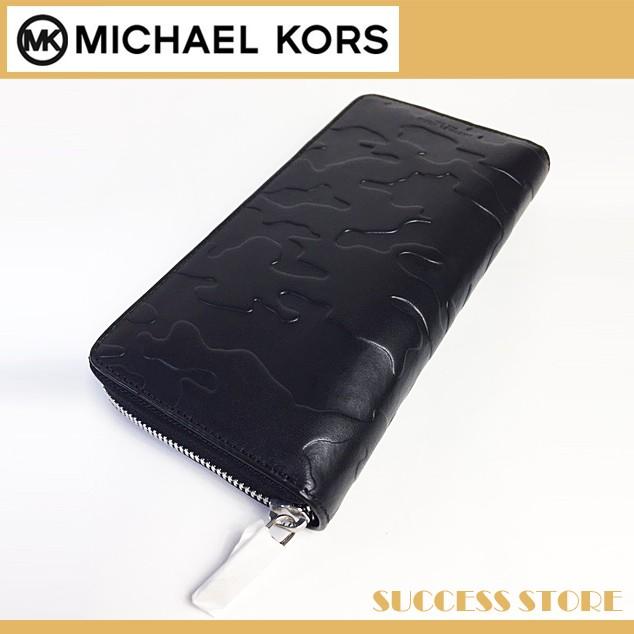 【推し】 マイケルコース 財布 長財布 メンズ MICHAEL KORS Odin Embossed-Leather Zip-Around Wallet カモフラ 迷彩 レザー ブラック 直営ブティック 新作 【2591580111】(15881円)