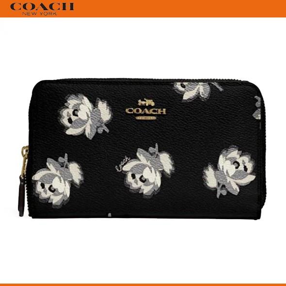 コンビニ受取対応商品 コーチ レディース 花柄 財布 二つ折り財布 Coach ミディアム ジップ アラウンド ウォレット フローラル プリント ブラック ブティック品 新作 新品 超大特価 Www Ladislexia Net