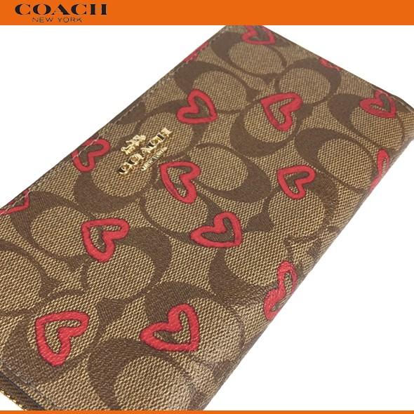 最新作COACH シグネチャークレヨン ハート プリント長財布ラウンド