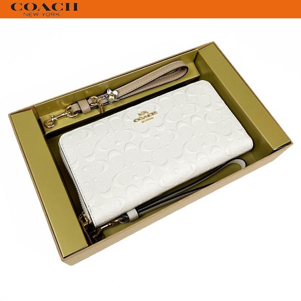 【訳あり】コーチ アウトレット レディース 財布 長財布 COACH ギフト ボックス ロング ウォレット シグネチャー C7220 チョーク 新品