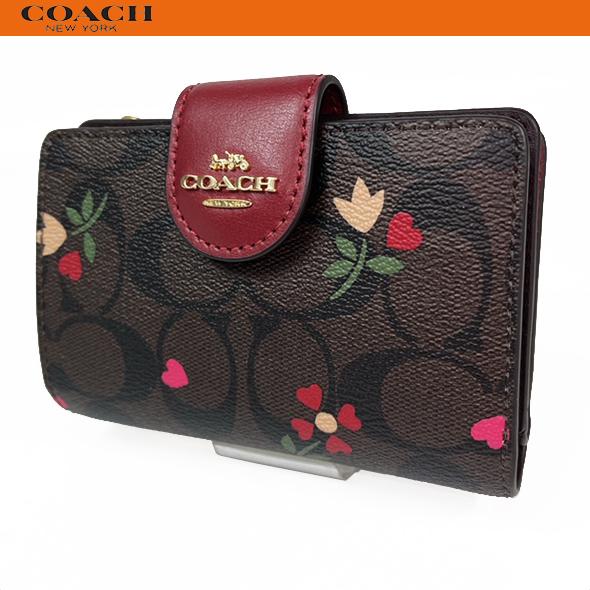 コーチ アウトレット レディース 花柄 財布 二つ折り財布 COACH ミディアム ウォレット シグネチャー ハート ペタル C7653 ブラウン  新品 : c7653-imbmc : Successストア - 通販 - Yahoo!ショッピング