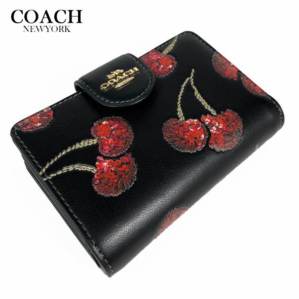 COACH デニム 二つ折り財布 チェリー付き COACH（コーチ） レディース チェリー柄 財布 二つ折り財布 ミディアム