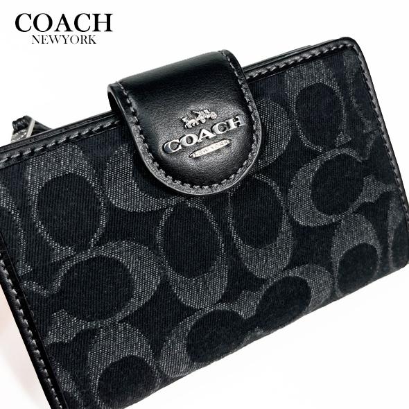 COACH ブラック 二つ折り財布ダビーミディアムウォレット 収納力抜群♪【Coach】タビー ミディアム 二つ折りウォレット (Coach