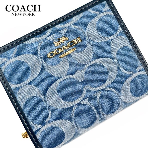 【新品】コーチ CDL51 IMTYV (インディゴ) 財布 二つ折り財布(小銭入れ有り) COACH シグネチャー デニム メタルロゴ Cチャーム スナップ ウォレット パスケース付き アウトレット レディース COACH（コーチ） レディース 財布 二つ折り財布 スナップ ウォレット