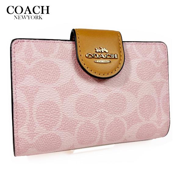 COACH コーチ 財布 二つ折り財布 ミディアム ウォレット シグネチャー キャンバス CEC29 パウダーピンク アウトレット 新作 新品の画像