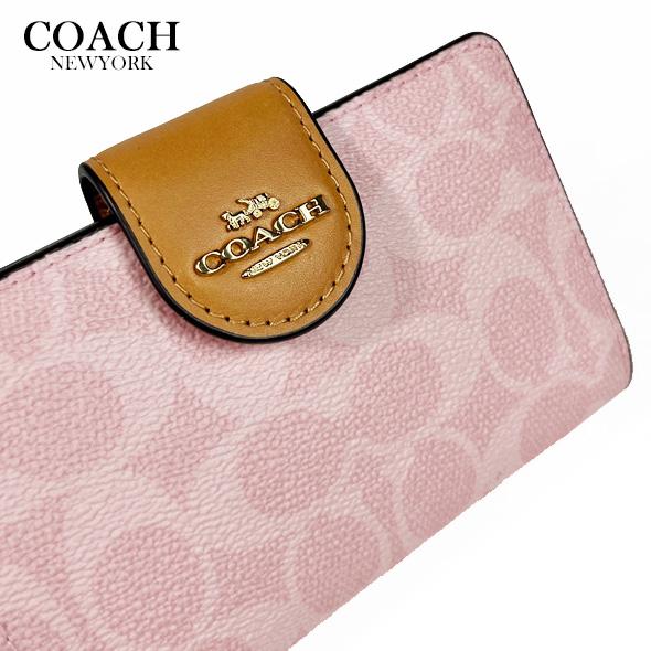 COACH コーチ 財布 二つ折り財布 ミディアム ウォレット シグネチャー キャンバス CEC29 パウダーピンク アウトレット 新作 新品の画像