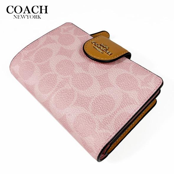 COACH コーチ 財布 二つ折り財布 ミディアム ウォレット シグネチャー キャンバス CEC29 パウダーピンク アウトレット 新作 新品の画像