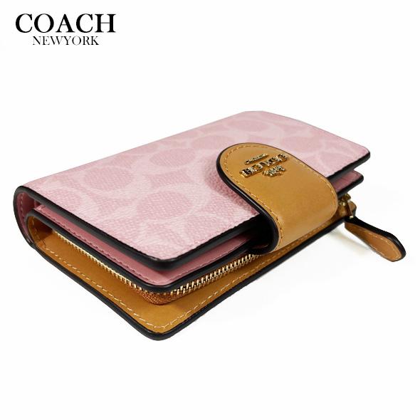 COACH コーチ 財布 二つ折り財布 ミディアム ウォレット シグネチャー キャンバス CEC29 パウダーピンク アウトレット 新作 新品の画像